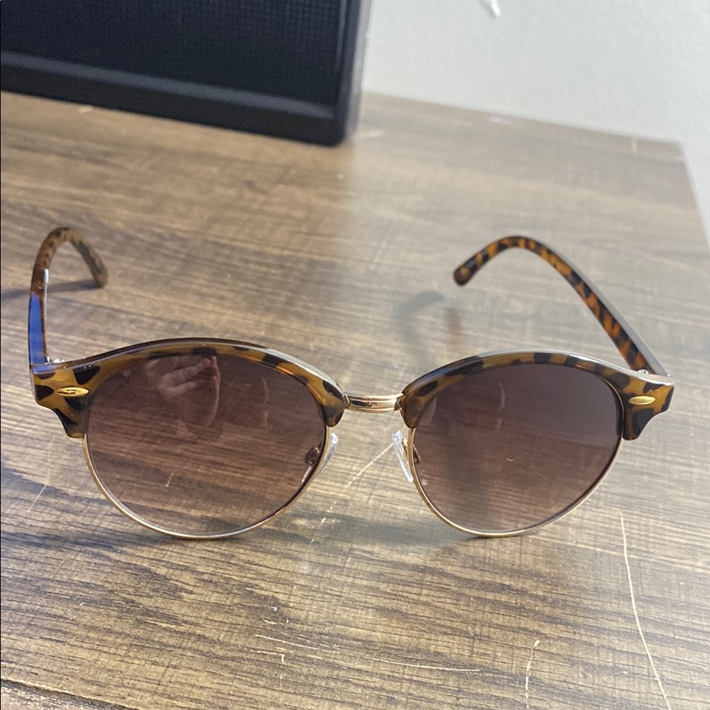 Tortoise Shell Half-Rim Sunglasses - image 4